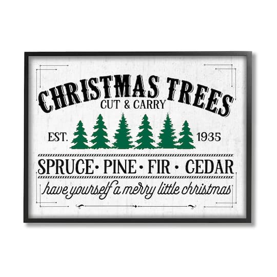 Stupell Industries Christmas Trees Vintage Sign Framed Giclee Art